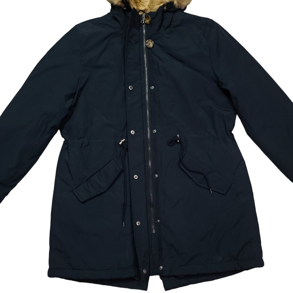 Levis Womens Faux Fur Lined Hooded Parka Jacket Navy Sz XL - Picture 2 of 10